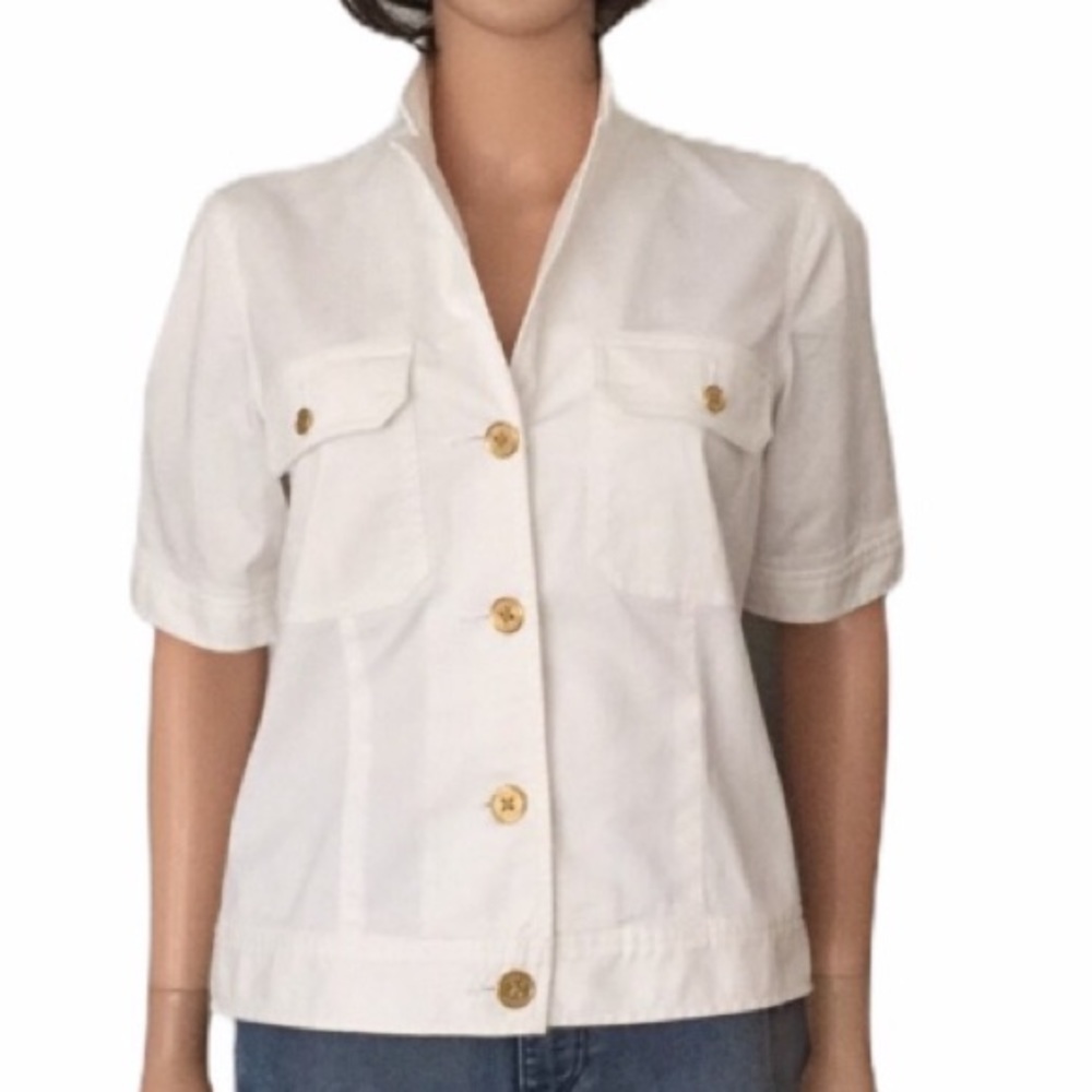 Ralph Lauren Chaps White Short Sleeve Utility Blouse Jacket